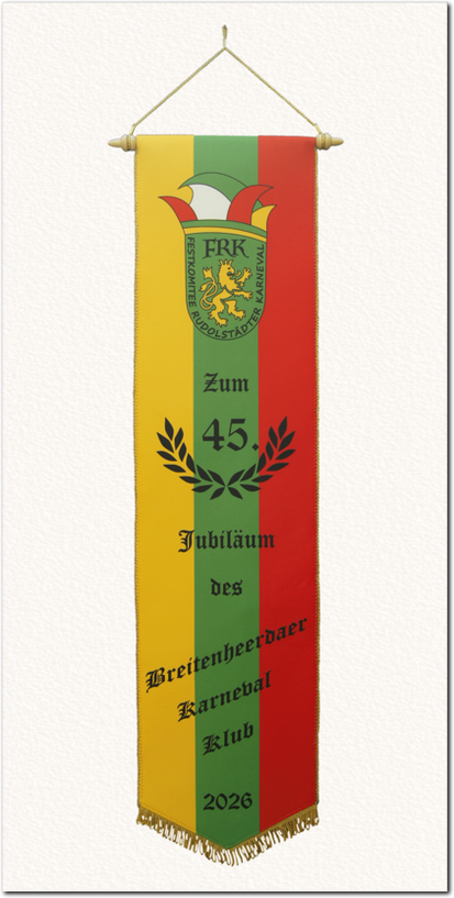 Fahnenschleife, Fahnenband im Digitaldruck, FRK Zum 45 Jubiläum des Breitenheerdaer Karneval Klub 2026