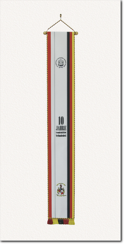 Digital gedruckte Fahnenschleife, Fahnenband Digitaldruck, 10 Jahre freundschaftliche Verbundenheit 2014