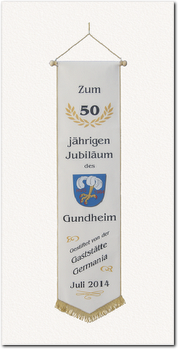 Digital gedruckte Fahnenschleife, Fahnenband Digitaldruck,  Zum 50 jährigen Jubiläum des HVG 1964 Gundheim gestiftet von der Gaststätte Germania Juli 2014