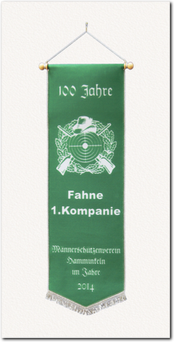 Digital gedruckte Fahnenschleife, Fahnenband Digitaldruck, 100 Jahre 1. Kompanie Männerschützenverein Hamminkeln im Jahr 2014