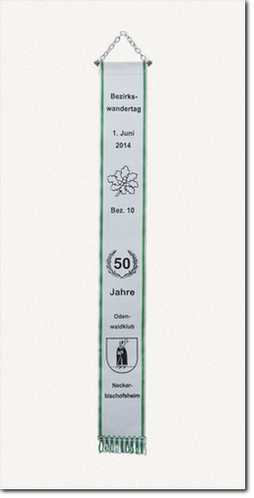 Fahnenschleife im Siebdruck,  Bezirkswandertag 1.Juli 2014 Bez.10 & 50 Jahre Odenwaldklub Neckarbischofsheim
