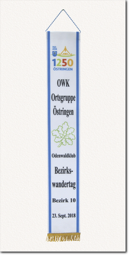 Digital gedruckte Fahnenschleife, Fahnenband Digitaldruck, 1250 Jahre Östringen, OWK Bezirkswandertag 2018