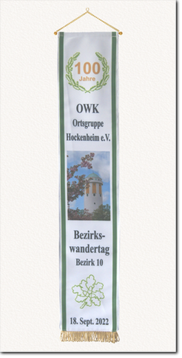 Fahnenschleife im Digitaldruck: 100 Jahre OWK Ortsgruppe Hockenheim Bezirkswandertag 2022 