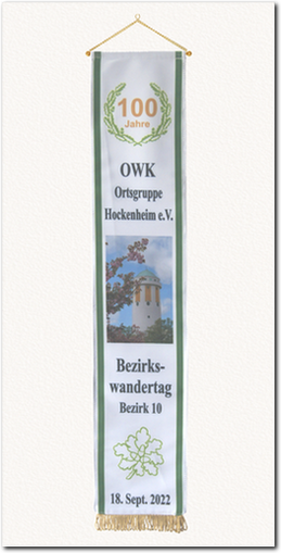 Fahnenschleife im Digitaldruck: 100 Jahre OWK Ortsgruppe Hockenheim Bezirkswandertag 2022 