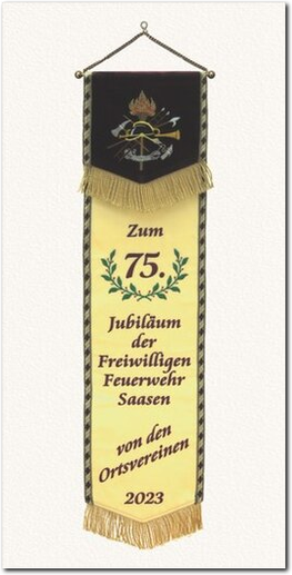 Fahnenschleife, Fahnenband, Zum 75. Jubiläum der FFW Saasan von den Ortsvereinen 2023