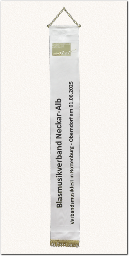 Digital gedruckte Fahnenschleife, Fahnenband, 50 Jahre Blasmusikverband Neckar- Alb in Erinnerung an das Jubiläumsfest beim Bierfestival 1521 in Zwiefalten 2014